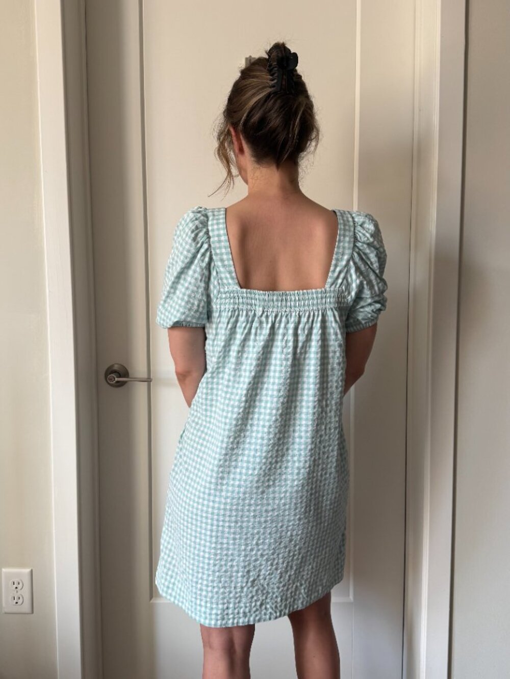 Vineyard Vines Gingham Square Neck Turquoise Seersucker Dress Size Small - Picture 2 of 9